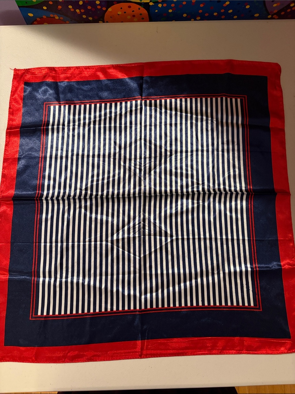 Striped Navy & Red Silk Scarf